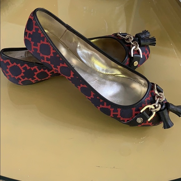 Tommy Hilfiger Tassel Toe Flat Shoes Navy & Crimson H Geometric Women’s Size 7 - Picture 3 of 9